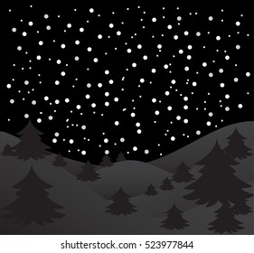 New year and Merry Christmas greeting card with night sky and snow. Vector winter Landscape background. esp 10