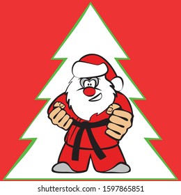 New Year and Merry Christmas Martial arts Karate Santa fighter in red kimono silhouette scene. Vector. EPS.