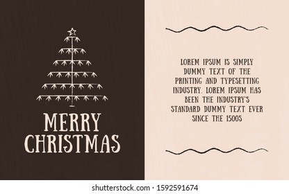 New Year and Merry Christmas postcard. Gold, white, brown design. Vector illustrations. Hand draw concept