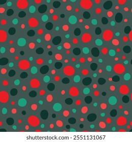 New Year, Merry Christmas red and green polka dots on a green background Abstract polka dot seamless pattern in minimal, limited festive colors