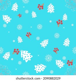 New Year and Merry Christmas seamless pattern  with christmas  toys, tree and snowflakes. Vector illustration. Design wallpaper, fabrics, postall packaging.