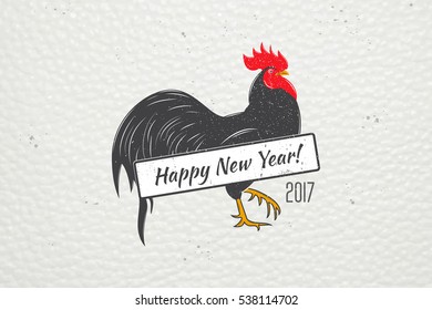 New Year and Merry Christmas. Christmas shopping. Year of the rooster. Detailed elements. Old retro vintage grunge. Typographic labels, stickers, logos and badges. Flat vector illustration