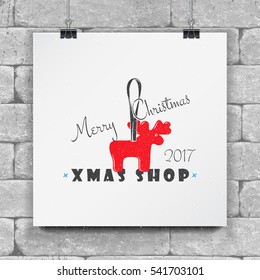 New Year and Merry Christmas. Christmas shopping. Year of the rooster. Detailed elements. Old retro vintage grunge. Typographic labels, stickers, logos and badges. Flat vector illustration