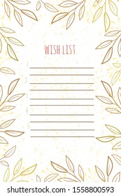New year and Merry Christmas wish list flat vector illustration. Notebook sheet page. Winter holiday themed numbered list with place for text.