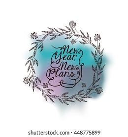 New Year message on a background of water color isolated icon