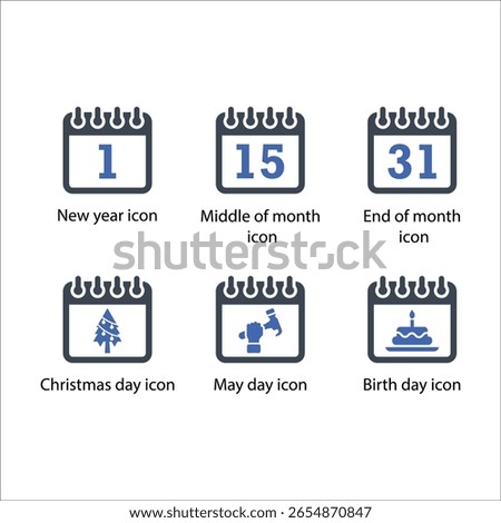 New year, Middle of month, End of month, Christmas day, May Day, Birth day, icon