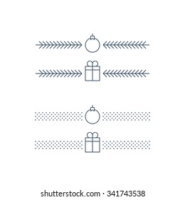 New Year Minimalist Text Separator, Christmas Theme Linear Border. Xmas Decoration Icons Vector