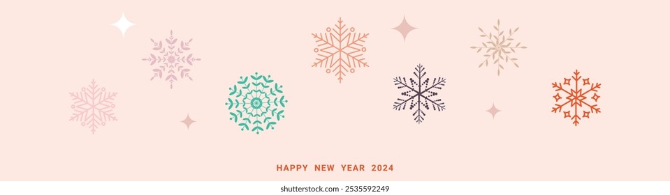 Fondo moderno del año Nuevo con estilo del copo de nieve. Días festivos de año Nuevo estilo de diseño minimalista con Elementos abstractos