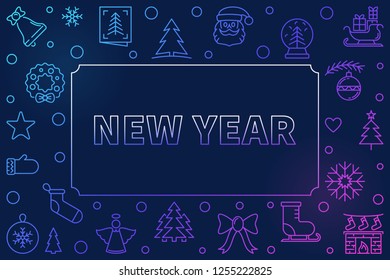 New Year modern vector linear colored horizontal frame or background
