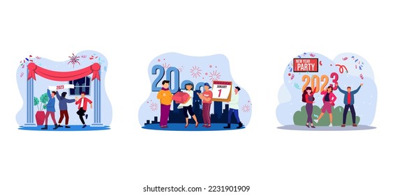 New Year Moment with Friends Flat Bundle Design
