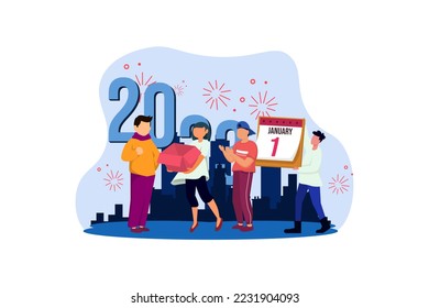 New Year Moment with Friends Flat Design