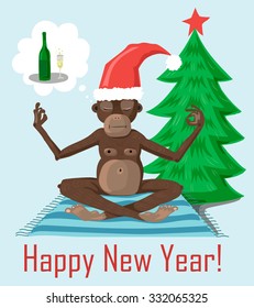 New Year Monkey Makes Yoga