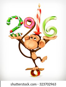 New Year, monkey vector icon