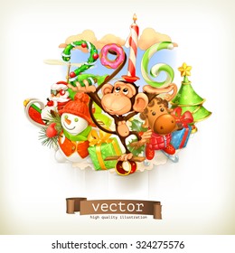 New Year, monkey vector illustration