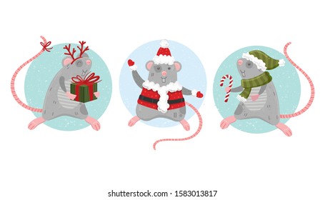 New Year of the mouse or rat 2020. Vector illustration.