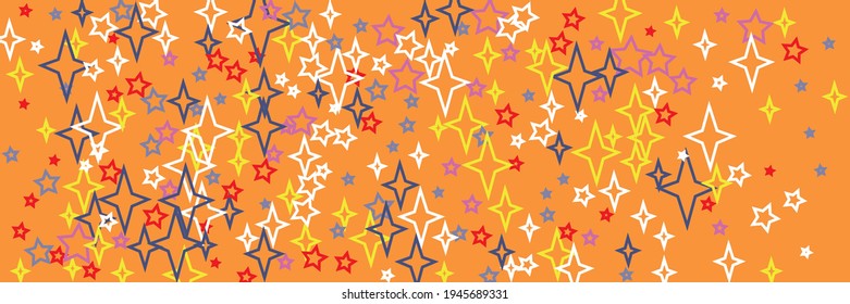 Patrón de estrellas vibrantes de color azul horizontal naranja multicolor de Año Nuevo. Ilustración caótica de la festividad blanca brillante de Santa Amarilla. Imprimir el fondo del cielo verde intenso de color rojo de Navidad.