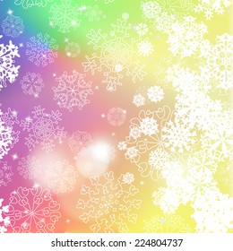 New year multicolor blur background with snowflakes