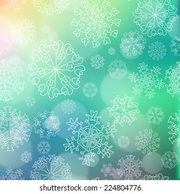 New year multicolor blur background with snowflakes