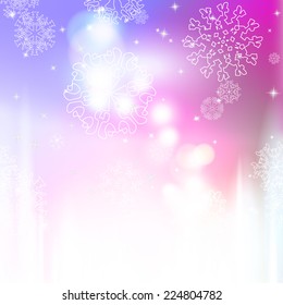 New year multicolor blur background with snowflakes