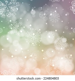 New year multicolor blur background with snowflakes