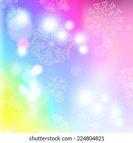 New year multicolor blur background with snowflakes