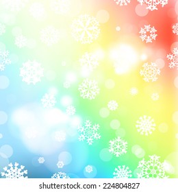 New year multicolor blur background with snowflakes