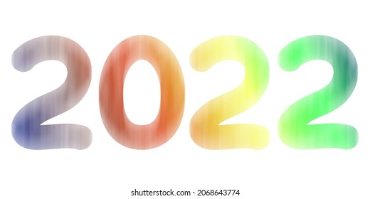 Neujahr, mehrfarbige Zahlen 2022 auf weißem Hintergrund