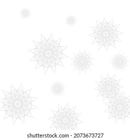 New Year Mystery Sharp Monochrome Mandala Background. Ice Cold Christmas Frost Wallpaper. Snowflakes Winter Grey Luxury Print Sky Wallpaper. Silver Chaotic Stars White Innocent Ornament.