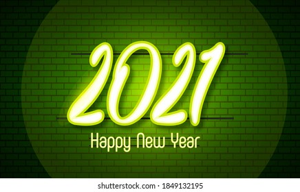 New Year neon 2021. Holiday vector illustration. Glowing neon lettering template for New Year 2020 celebration.