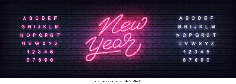 New Year neon. Glowing neon lettering template for New Year 2020 celebration.