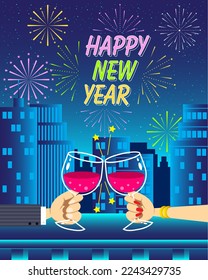 new year night festive, happy new year fireworks party vector poster, new year night party banner