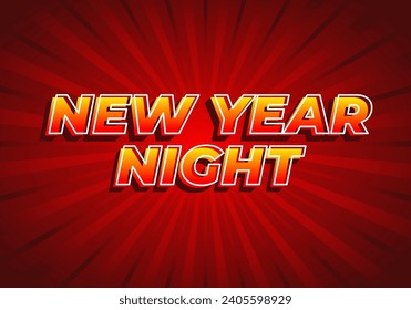 Noche de Año Nuevo. Diseño de efecto de texto en color rojo amarillo con aspecto 3D. Fondo rojo
