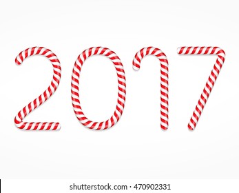 New year, number 2017 made of candy canes, vector eps10 illustration