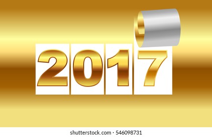 New Year number 2017 on a golden background sheet with curl