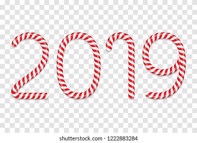 New year, number 2019 made of candy canes, vector eps10 illustration