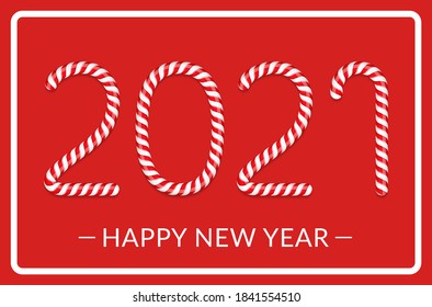 New year, number 2021 made of candy canes on red background, vector eps10 illustration