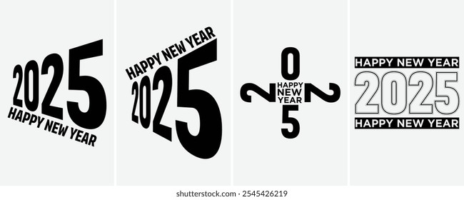 New Year number logo set,2025 Happy New Year logo text design,Collection of 2025 numbers design
