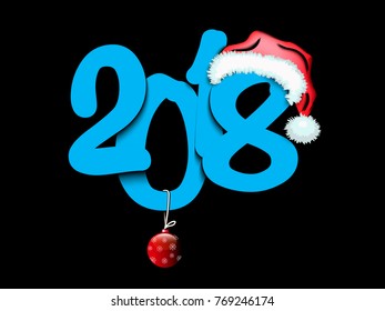 New Year numbers 2018 with Santa hat. Vector illustration