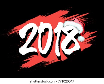 New Year numbers 2018 with Santa hat. Vector illustration