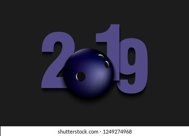 New Year numbers 2019 and bowling ball on an isolated background. Creative design pattern for greeting card, banner, poster, flyer, party invitation, calendar. Vector illustration