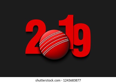 New Year numbers 2019 and cricket ball on an isolated background. Creative design pattern for greeting card, banner, poster, flyer, party invitation, calendar. Vector illustration