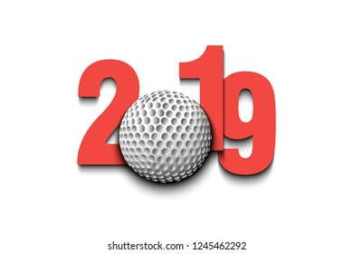 New Year numbers 2019 and golf ball on an isolated background. Creative design pattern for greeting card, banner, poster, flyer, party invitation, calendar. Vector illustration