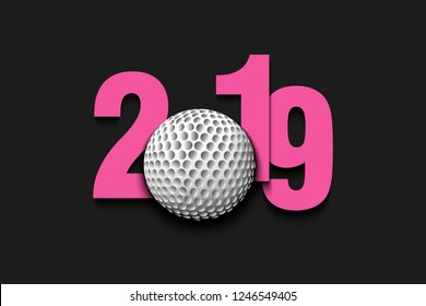 New Year numbers 2019 and golf ball on an isolated background. Creative design pattern for greeting card, banner, poster, flyer, party invitation, calendar. Vector illustration