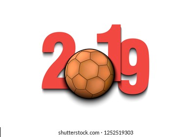 New Year numbers 2019 and handball ball on an isolated background. Creative design pattern for greeting card, banner, poster, flyer, party invitation, calendar. Vector illustration