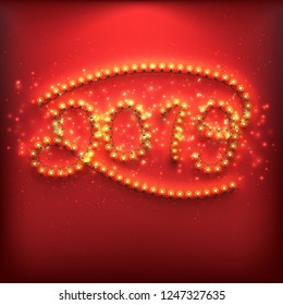 New Year Numbers 2019 made of Light Bulbs