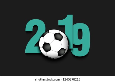 New Year numbers 2019 and soccer ball on an isolated background. Creative design pattern for greeting card, banner, poster, flyer, party invitation, calendar. Vector illustration