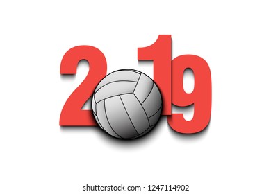 New Year numbers 2019 and volleyball ball on an isolated background. Creative design pattern for greeting card, banner, poster, flyer, party invitation, calendar. Vector illustration