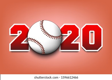 New Year numbers 2020 and baseball ball on an isolated background. Creative design pattern for greeting card, banner, poster, flyer, party invitation, calendar. Vector illustration