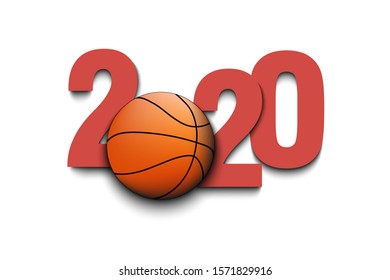 New Year numbers 2020 and basketball ball on an isolated background. Creative design pattern for greeting card, banner, poster, flyer, party invitation, calendar. Vector illustration