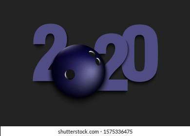 New Year numbers 2020 and bowling ball on an isolated background. Creative design pattern for greeting card, banner, poster, flyer, party invitation, calendar. Vector illustration